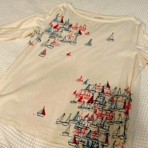 1X ivory boat neck sailboat shirt